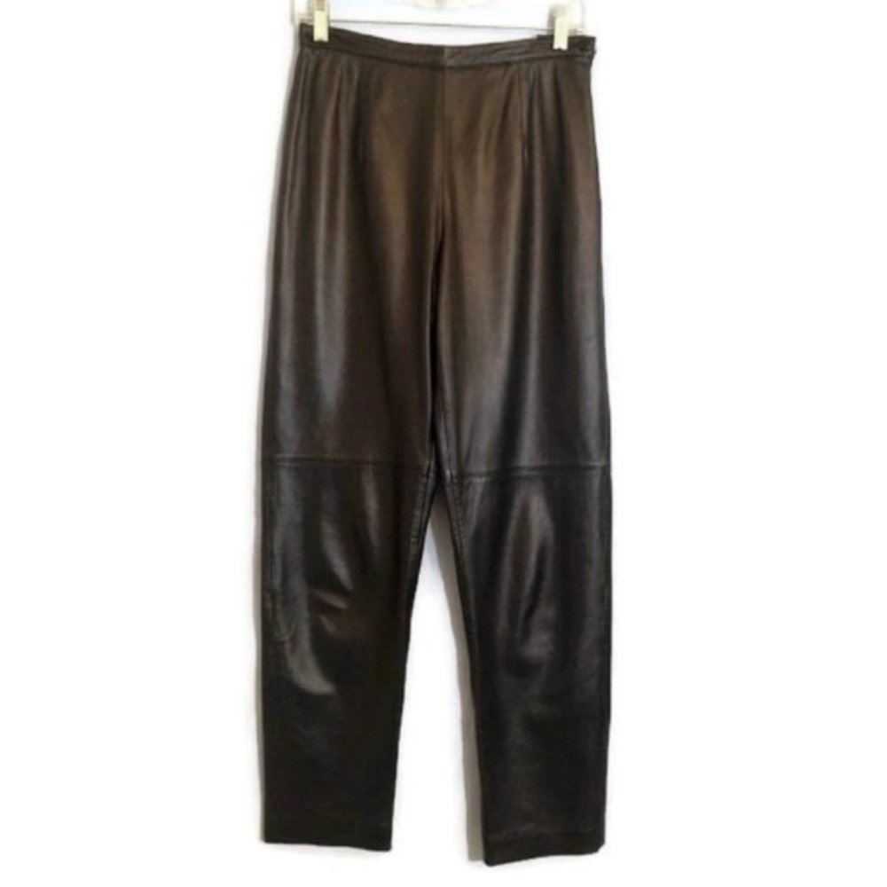 Josephine Chaus Black Leather Skinny Leg Pants 6